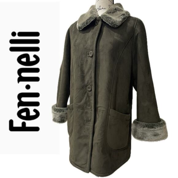 FEN-NELLI TRENCH COAT WINTER SZ 7/8 VINTAGE OLIVE GREEN PREPPY CHIC VERSATILE - Picture 1 of 16